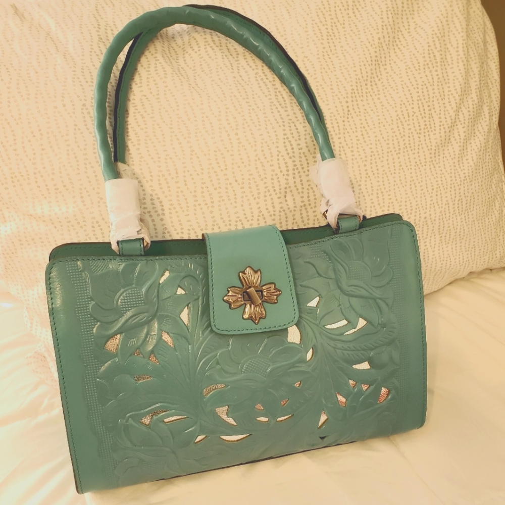 Patricia Nash Rosina medium satchel bag in Blue Grass ( turquoise)